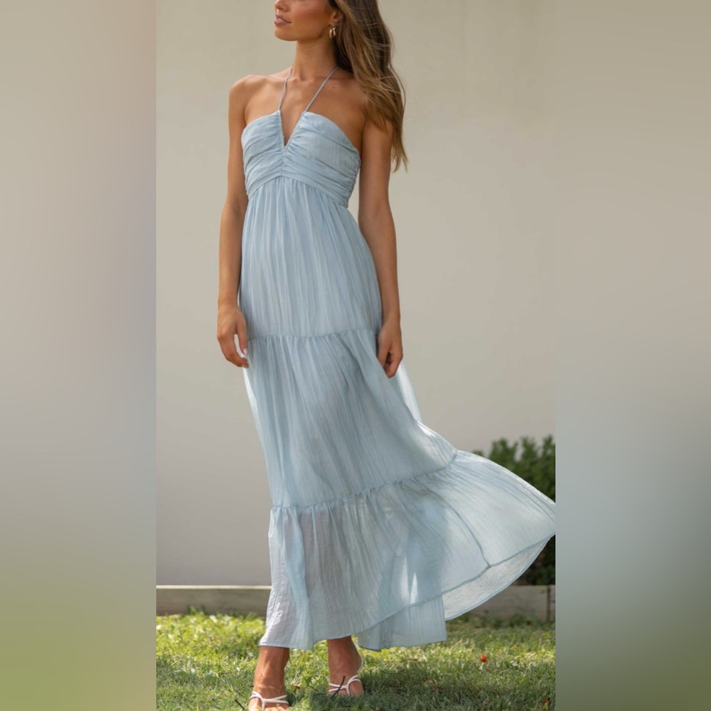 NWOT TOPERTH BRIGHT BLUE HALTER TIE MAXI DRESS